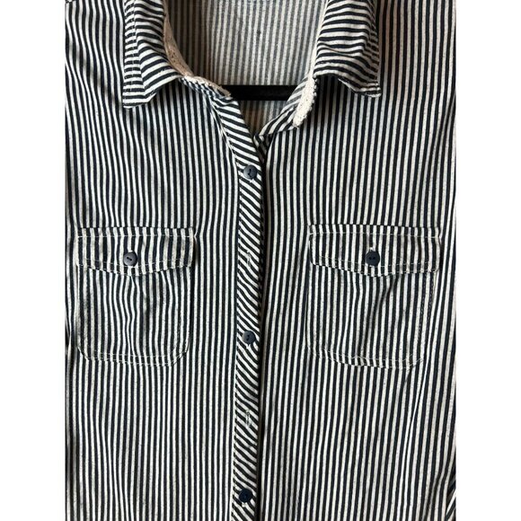 Eden & Olivia Sz 2X Blue White Striped Feminine Blouse with Sleeve Ties Pockets - Picture 4 of 6